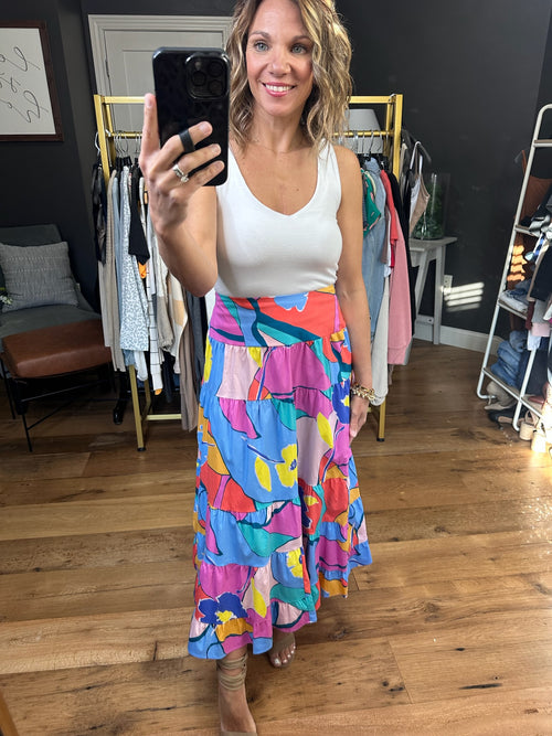 Downtown Dream Patterned Maxi Skirt - Coral Blue-Skirts-Easel-Anna Kaytes Boutique, Women's Fashion Boutique in Grinnell, Iowa