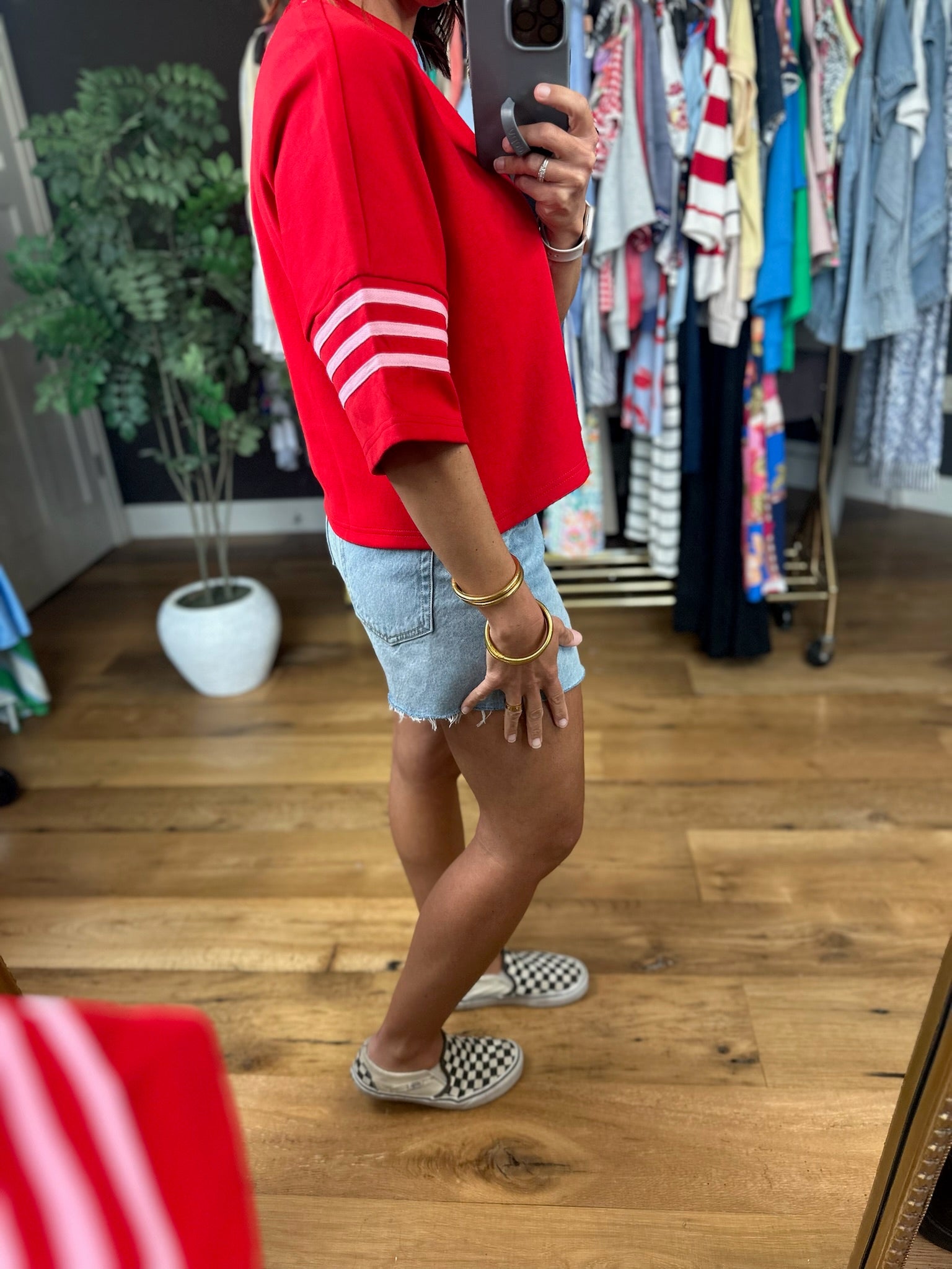 New Information Stripe-Detail Top-Short Sleeves-Entro-Anna Kaytes Boutique, Women's Fashion Boutique in Grinnell, Iowa