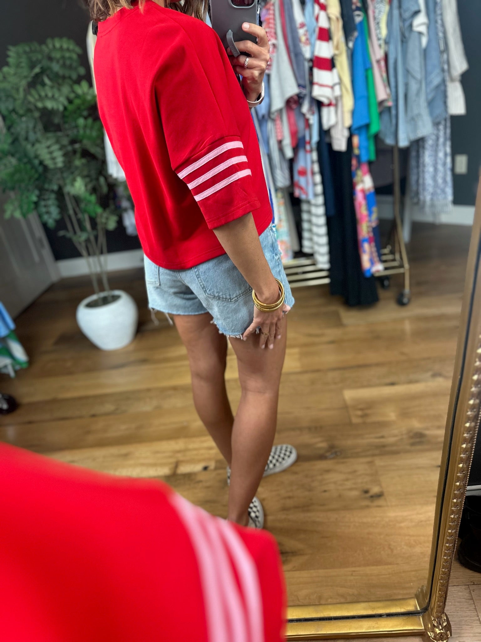 New Information Stripe-Detail Top-Short Sleeves-Entro-Anna Kaytes Boutique, Women's Fashion Boutique in Grinnell, Iowa
