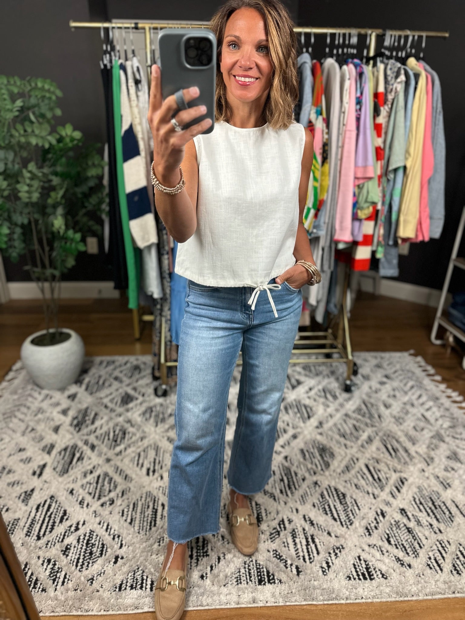 Into The Sun Tie-Front Linen Top-Sleeveless-Wishlist-Anna Kaytes Boutique, Women's Fashion Boutique in Grinnell, Iowa