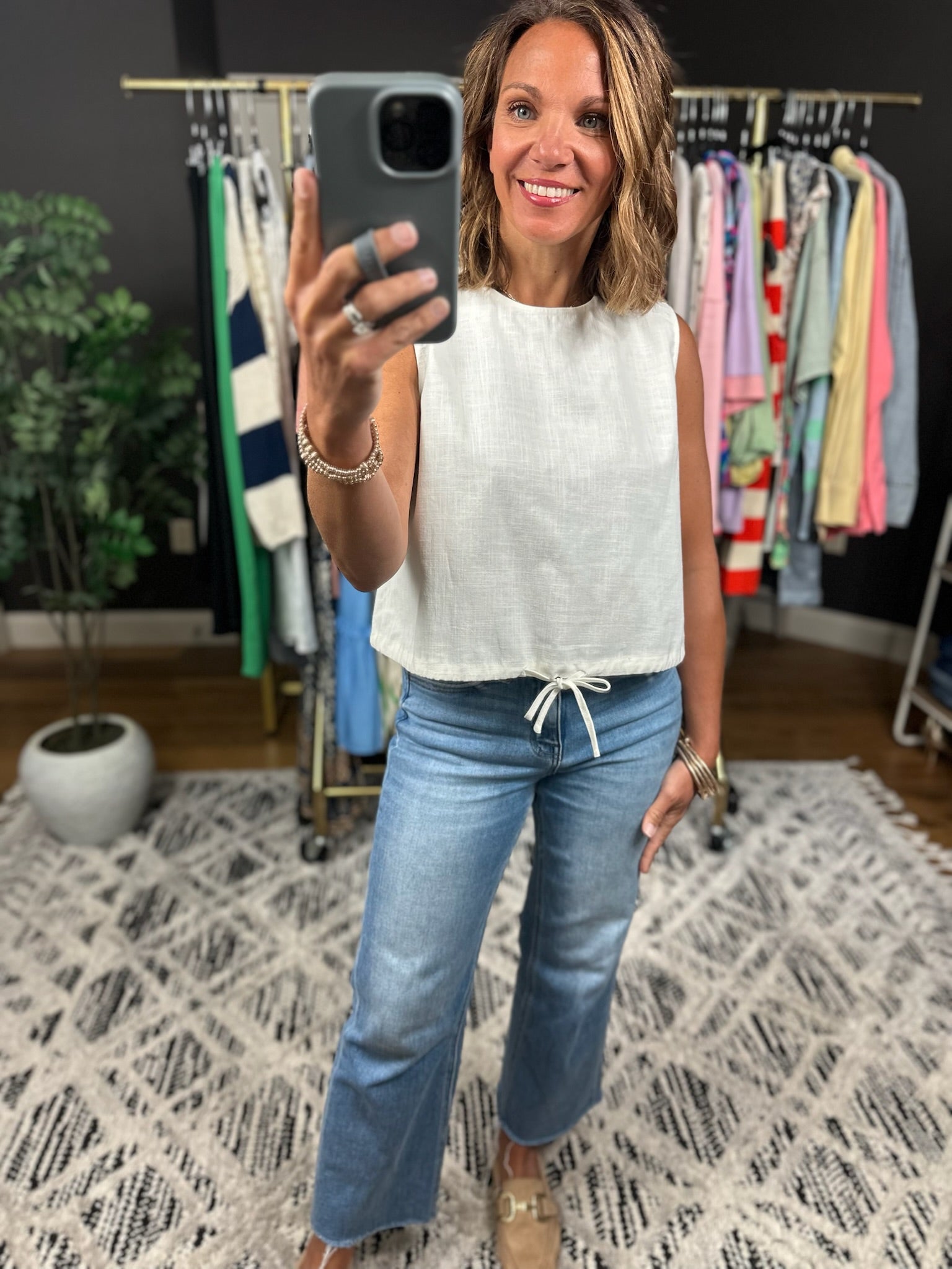 Into The Sun Tie-Front Linen Top-Sleeveless-Wishlist-Anna Kaytes Boutique, Women's Fashion Boutique in Grinnell, Iowa