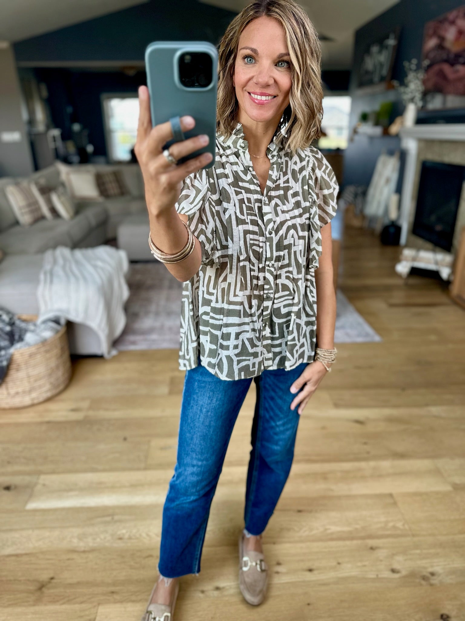 Never Admit Button-Down Patterned Top-THML-Anna Kaytes Boutique, Women's Fashion Boutique in Grinnell, Iowa