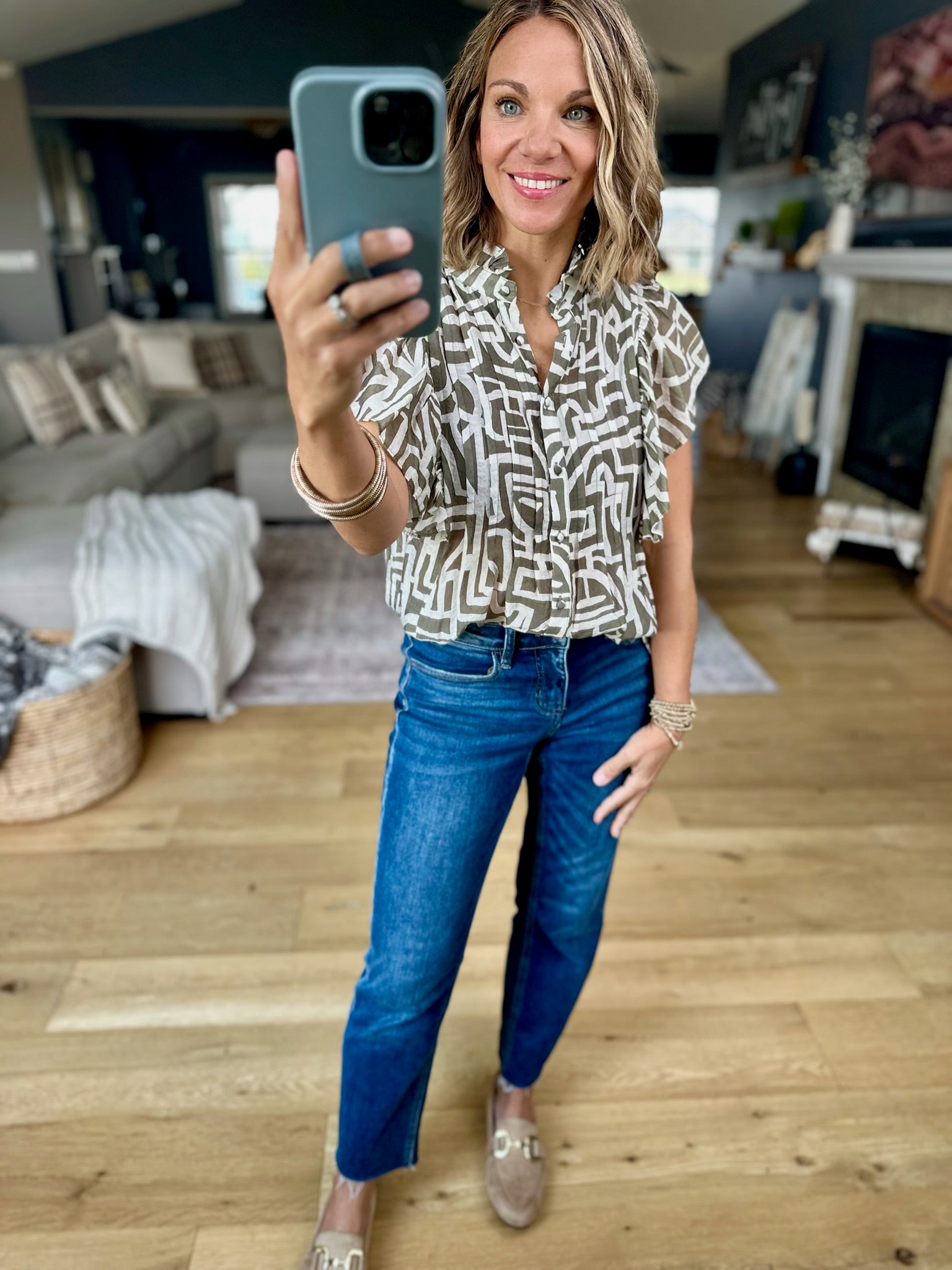 Never Admit Button-Down Patterned Top-THML-Anna Kaytes Boutique, Women's Fashion Boutique in Grinnell, Iowa