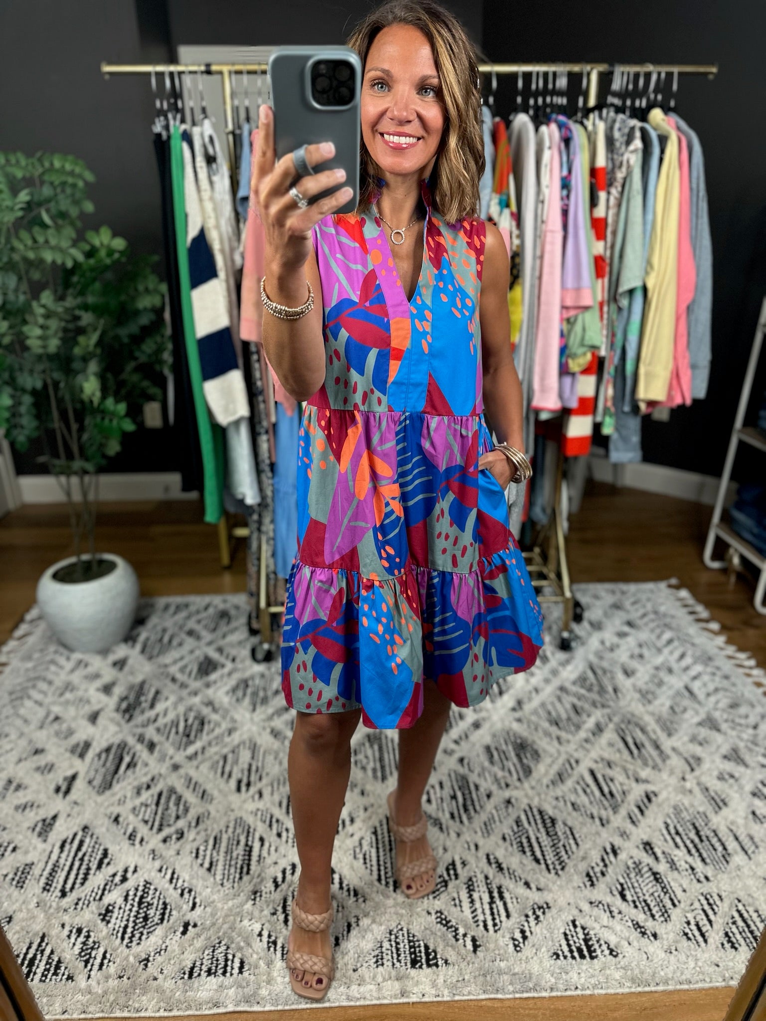 Where I Want To Be Tiered Dress - Royal Combo-Dresses-THML-Anna Kaytes Boutique, Women's Fashion Boutique in Grinnell, Iowa