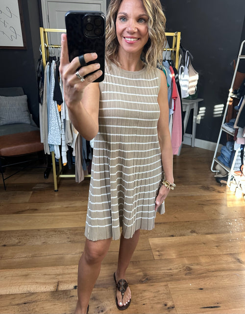 In the Business Striped Knit Dress - Mocha/White-Dresses-Wishlist-Anna Kaytes Boutique, Women's Fashion Boutique in Grinnell, Iowa