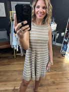 In the Business Striped Knit Dress - Mocha/White-Dresses-Wishlist-Anna Kaytes Boutique, Women's Fashion Boutique in Grinnell, Iowa