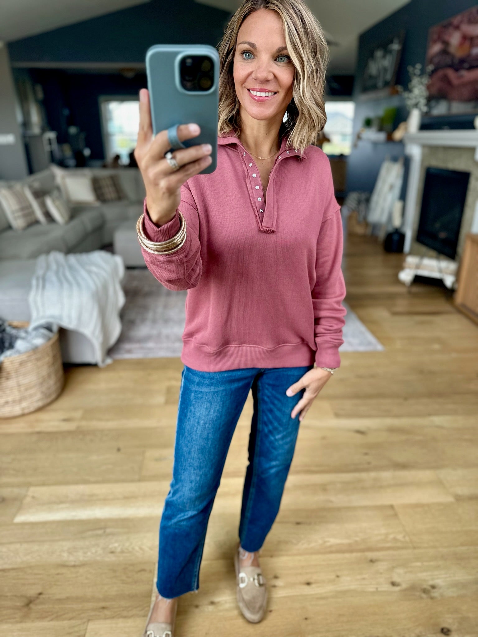 The Right Place Snap-Detail Pullover-Staccato-Anna Kaytes Boutique, Women's Fashion Boutique in Grinnell, Iowa