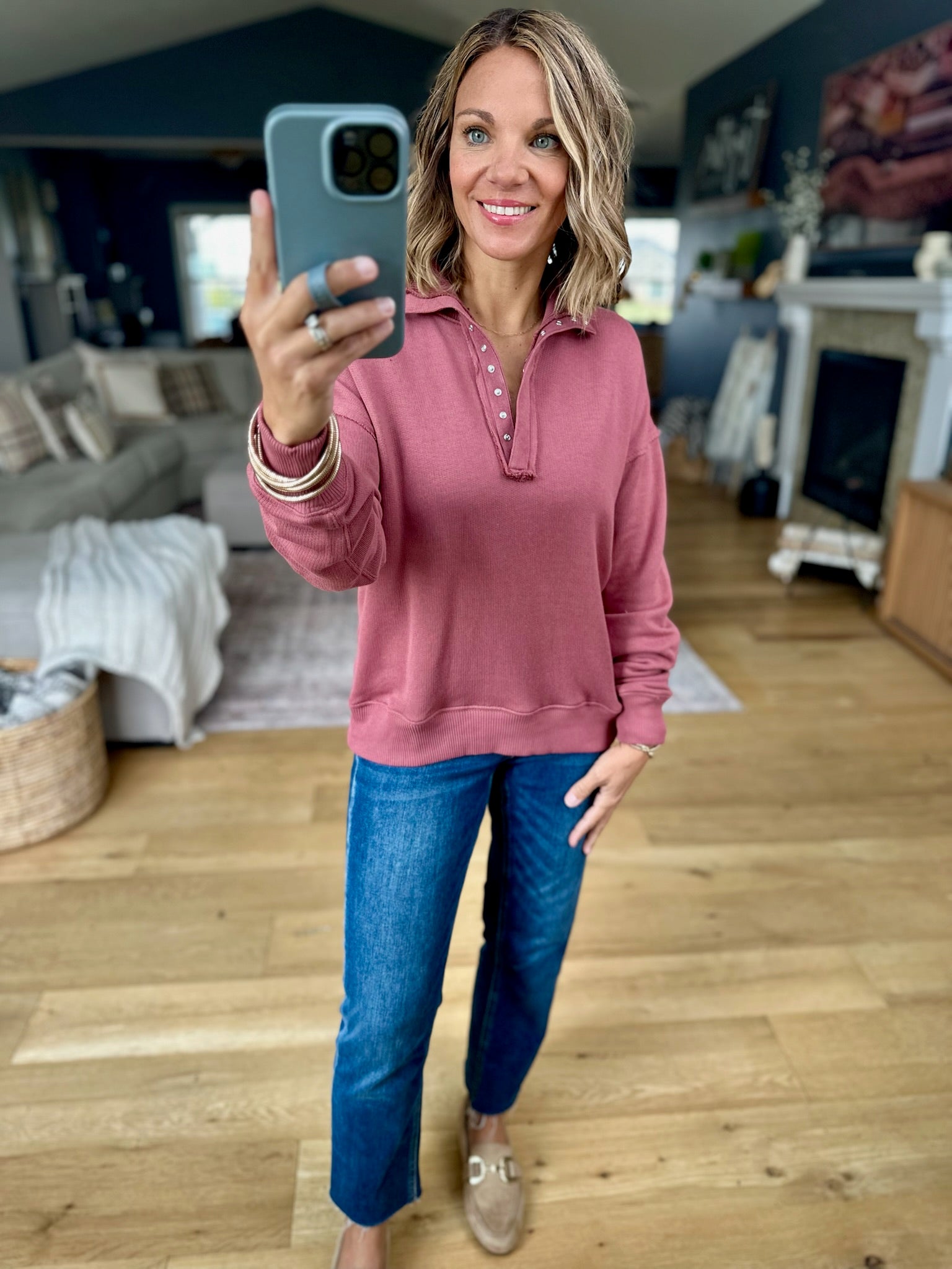 The Right Place Snap-Detail Pullover-Staccato-Anna Kaytes Boutique, Women's Fashion Boutique in Grinnell, Iowa