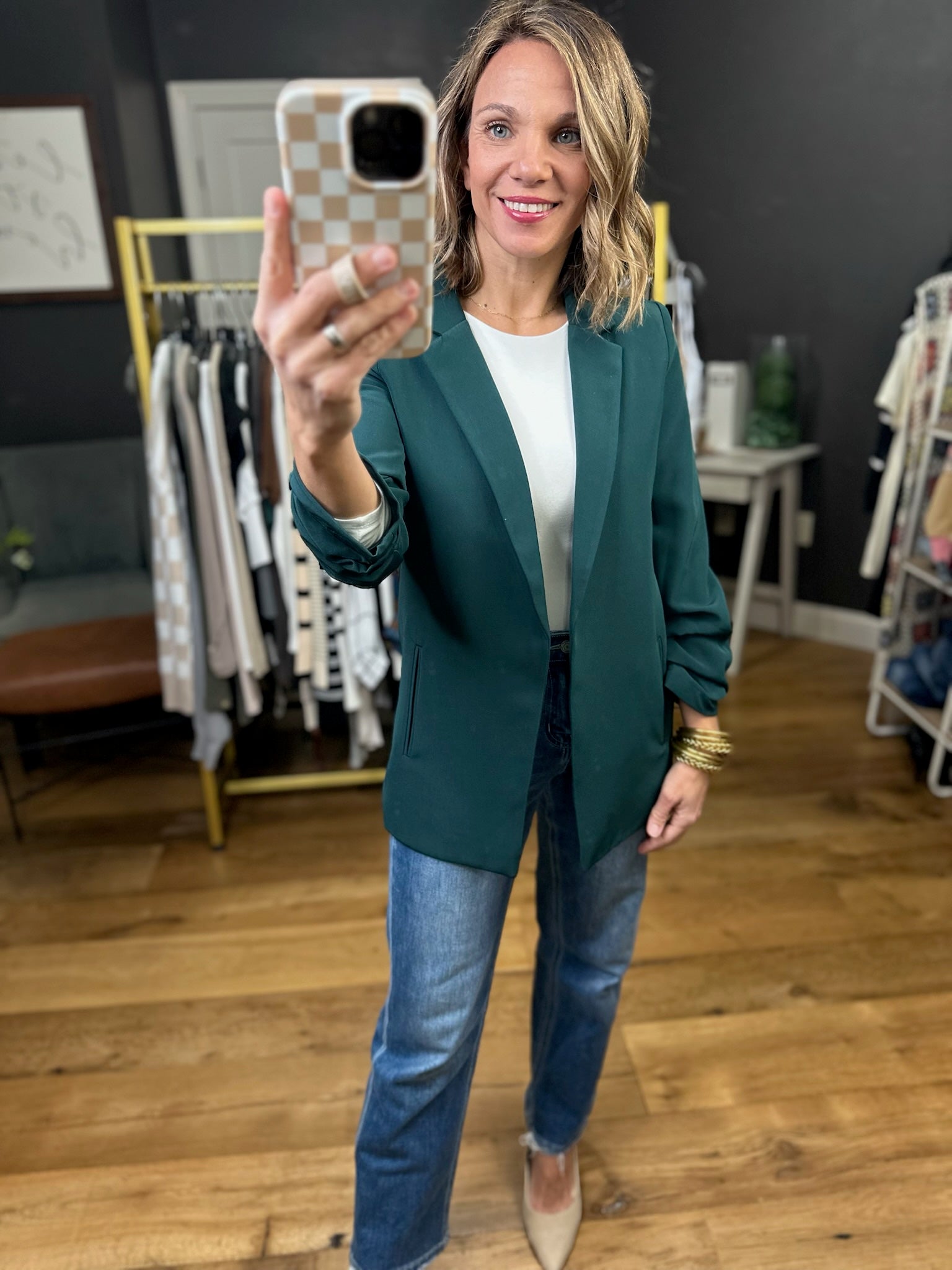 Ready Or Not 3/4 Ruched Sleeve Blazer - Multiple Options-The Workshop-Anna Kaytes Boutique, Women's Fashion Boutique in Grinnell, Iowa