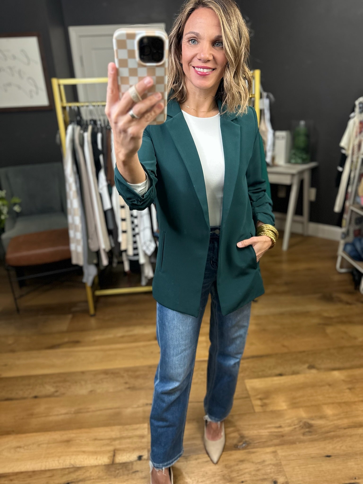 Ready Or Not 3/4 Ruched Sleeve Blazer - Multiple Options-The Workshop-Anna Kaytes Boutique, Women's Fashion Boutique in Grinnell, Iowa