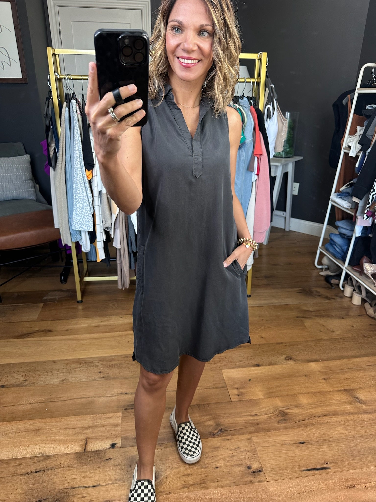 Keep Your Head Up Polo Pocket Dress - Charcoal-Dresses-Be Cool 82631-Anna Kaytes Boutique, Women's Fashion Boutique in Grinnell, Iowa