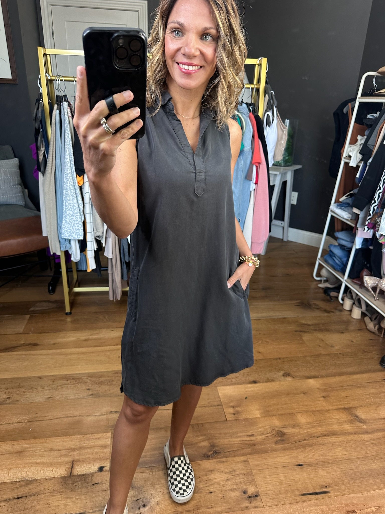 Keep Your Head Up Polo Pocket Dress - Charcoal-Dresses-Be Cool 82631-Anna Kaytes Boutique, Women's Fashion Boutique in Grinnell, Iowa