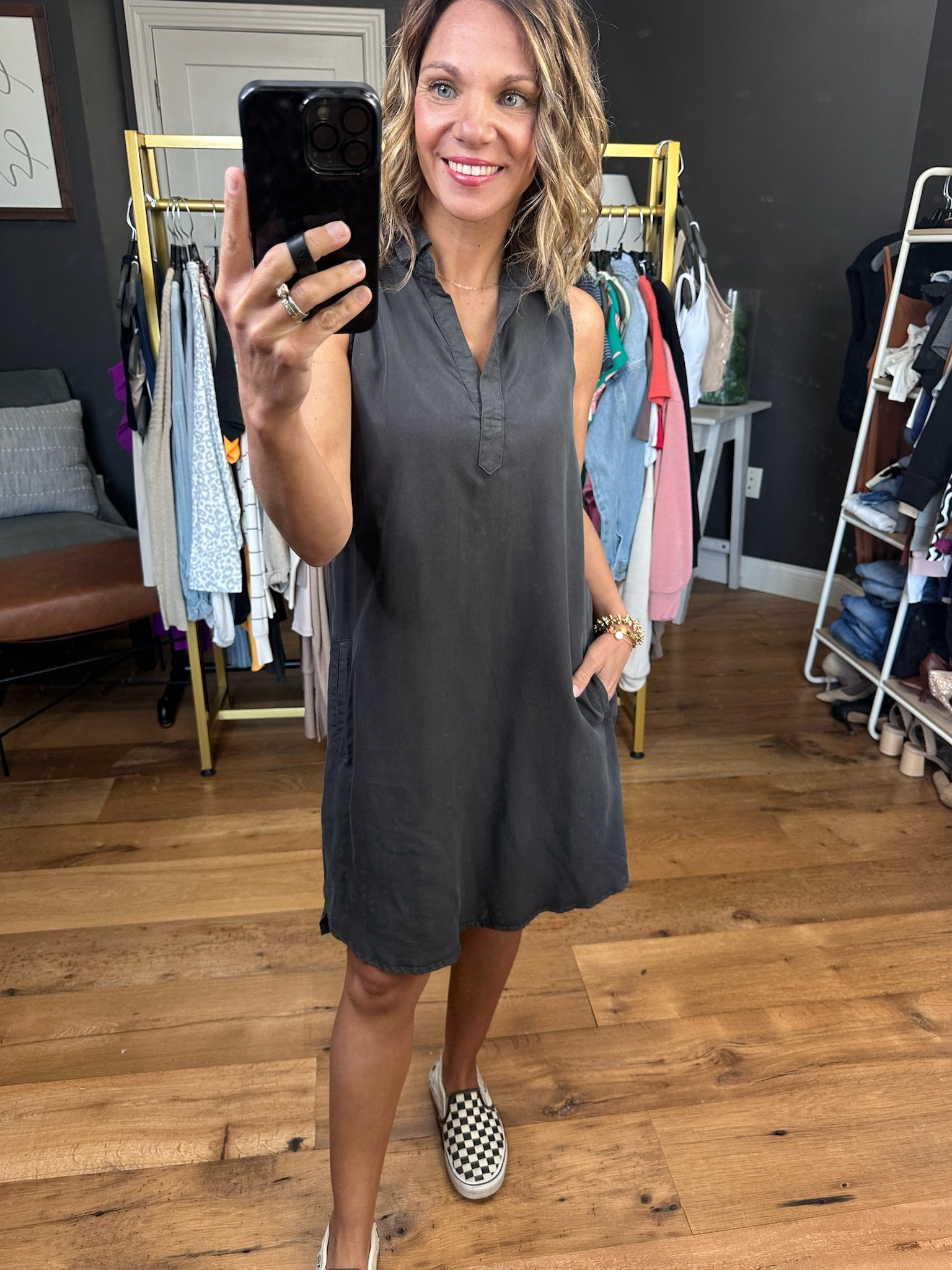 Keep Your Head Up Polo Pocket Dress - Charcoal-Dresses-Be Cool 82631-Anna Kaytes Boutique, Women's Fashion Boutique in Grinnell, Iowa