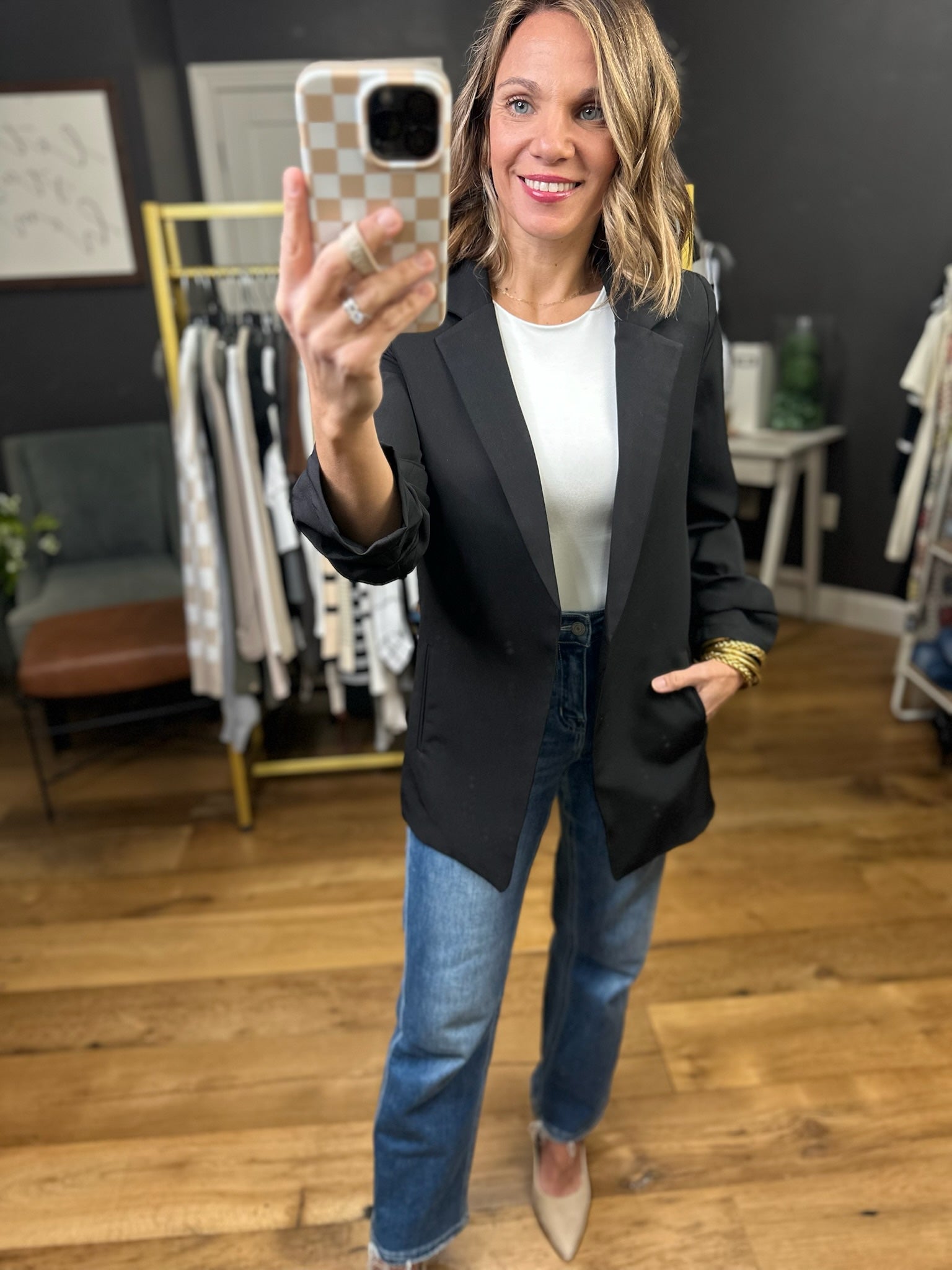 Ready Or Not 3/4 Ruched Sleeve Blazer - Multiple Options-The Workshop-Anna Kaytes Boutique, Women's Fashion Boutique in Grinnell, Iowa