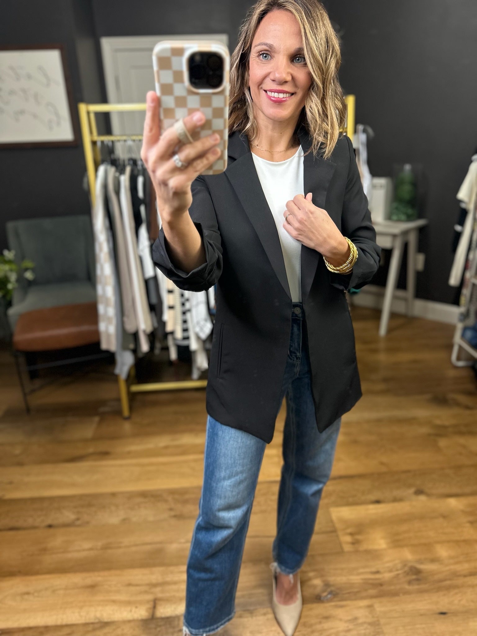 Ready Or Not 3/4 Ruched Sleeve Blazer - Multiple Options-The Workshop-Anna Kaytes Boutique, Women's Fashion Boutique in Grinnell, Iowa