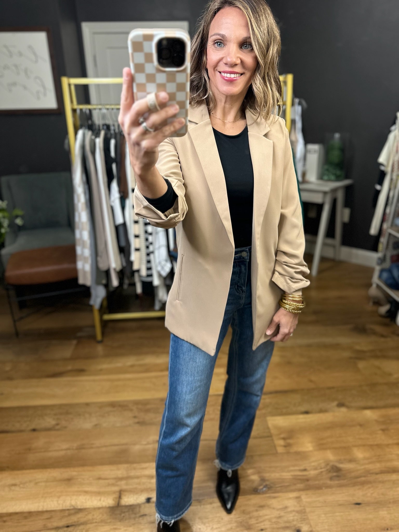 Ready Or Not 3/4 Ruched Sleeve Blazer - Multiple Options-The Workshop-Anna Kaytes Boutique, Women's Fashion Boutique in Grinnell, Iowa