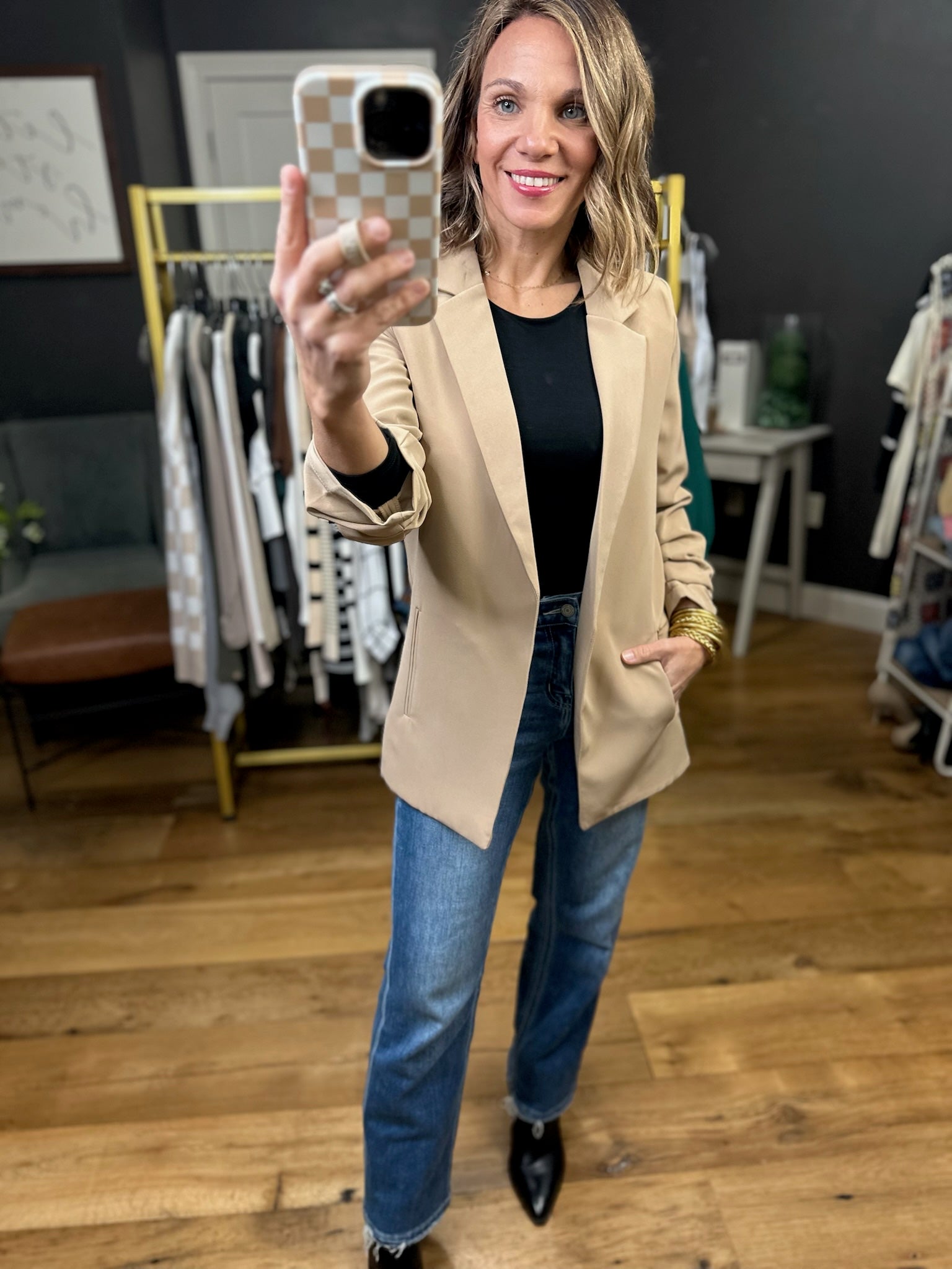 Ready Or Not 3/4 Ruched Sleeve Blazer - Multiple Options-The Workshop-Anna Kaytes Boutique, Women's Fashion Boutique in Grinnell, Iowa