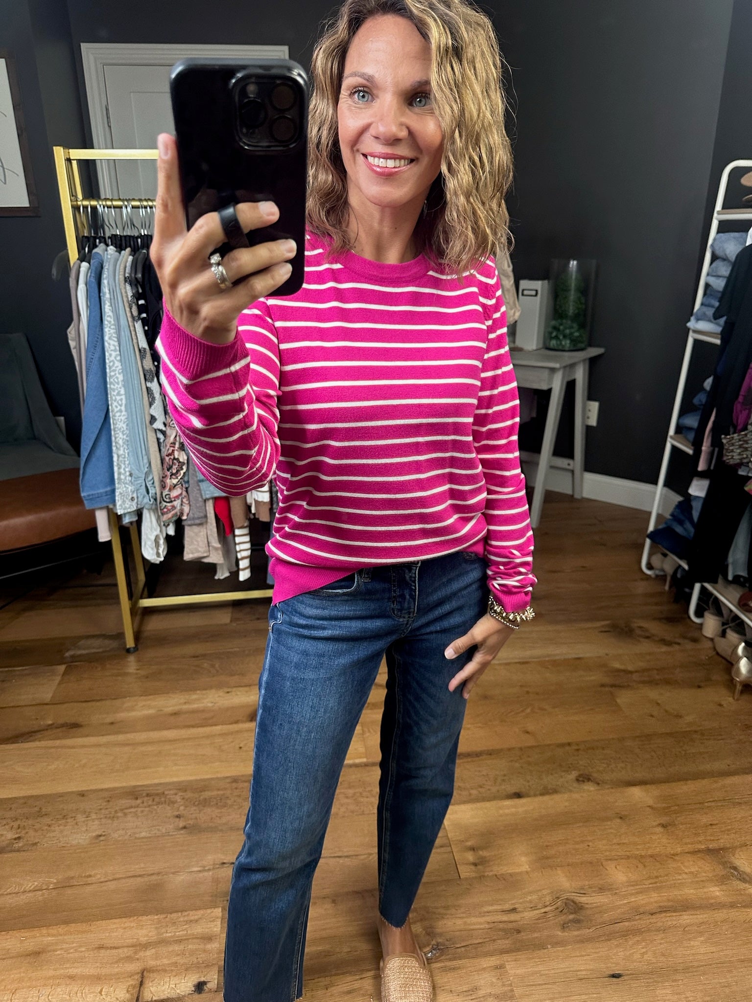 Latest News Striped Lightweight Crewneck Sweater - Multiple Options-Staccato-Anna Kaytes Boutique, Women's Fashion Boutique in Grinnell, Iowa