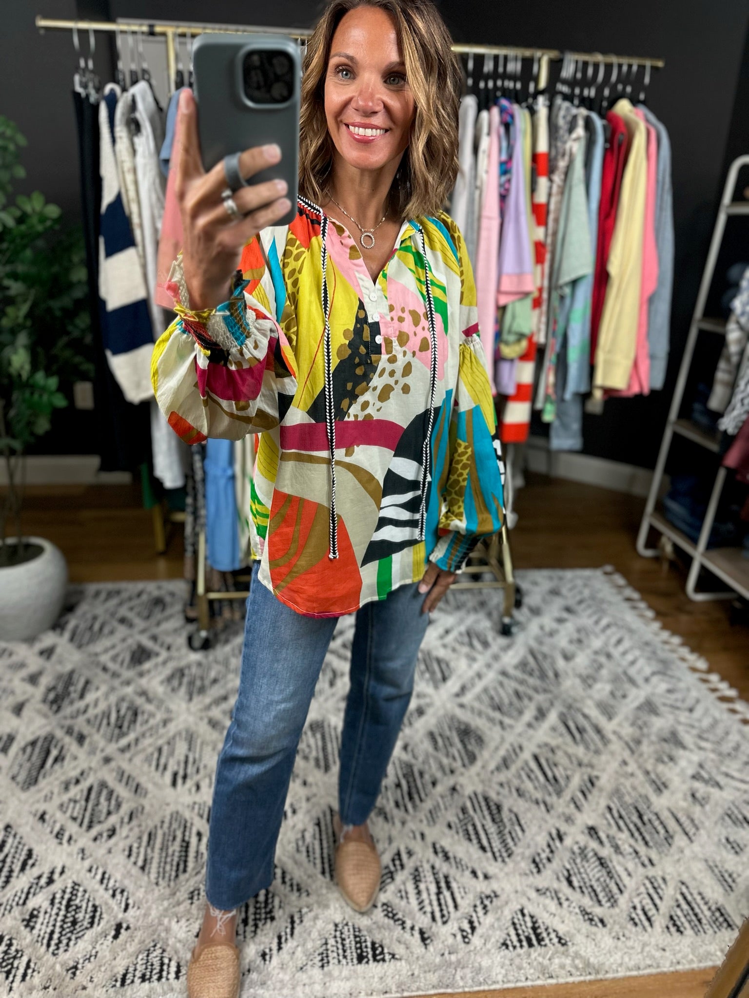 On The Edge Abstract Print Top-Long Sleeves-Fate-Anna Kaytes Boutique, Women's Fashion Boutique in Grinnell, Iowa