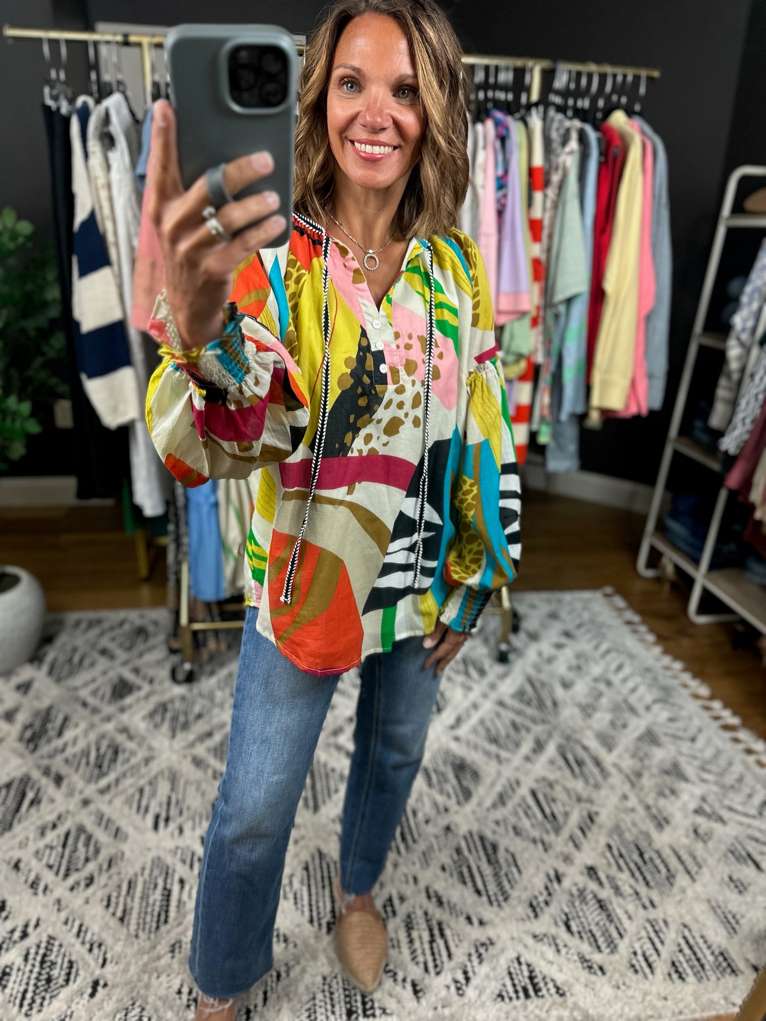 On The Edge Abstract Print Top-Long Sleeves-Fate-Anna Kaytes Boutique, Women's Fashion Boutique in Grinnell, Iowa