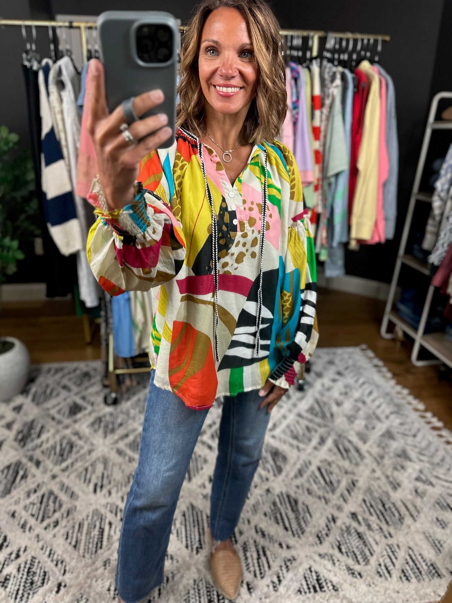 On The Edge Abstract Print Top-Long Sleeves-Fate-Anna Kaytes Boutique, Women's Fashion Boutique in Grinnell, Iowa