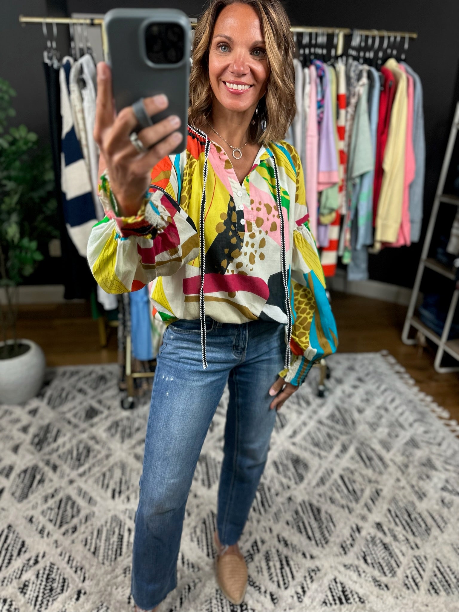 On The Edge Abstract Print Top-Long Sleeves-Fate-Anna Kaytes Boutique, Women's Fashion Boutique in Grinnell, Iowa