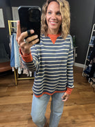 Ahead Of My Time Striped V-Notch Crewneck - Midnight-Staccato-Anna Kaytes Boutique, Women's Fashion Boutique in Grinnell, Iowa