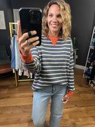 Ahead Of My Time Striped V-Notch Crewneck - Midnight-Staccato-Anna Kaytes Boutique, Women's Fashion Boutique in Grinnell, Iowa