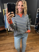 Ahead Of My Time Striped V-Notch Crewneck - Midnight-Staccato-Anna Kaytes Boutique, Women's Fashion Boutique in Grinnell, Iowa