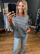 Ahead Of My Time Striped V-Notch Crewneck - Midnight-Staccato-Anna Kaytes Boutique, Women's Fashion Boutique in Grinnell, Iowa