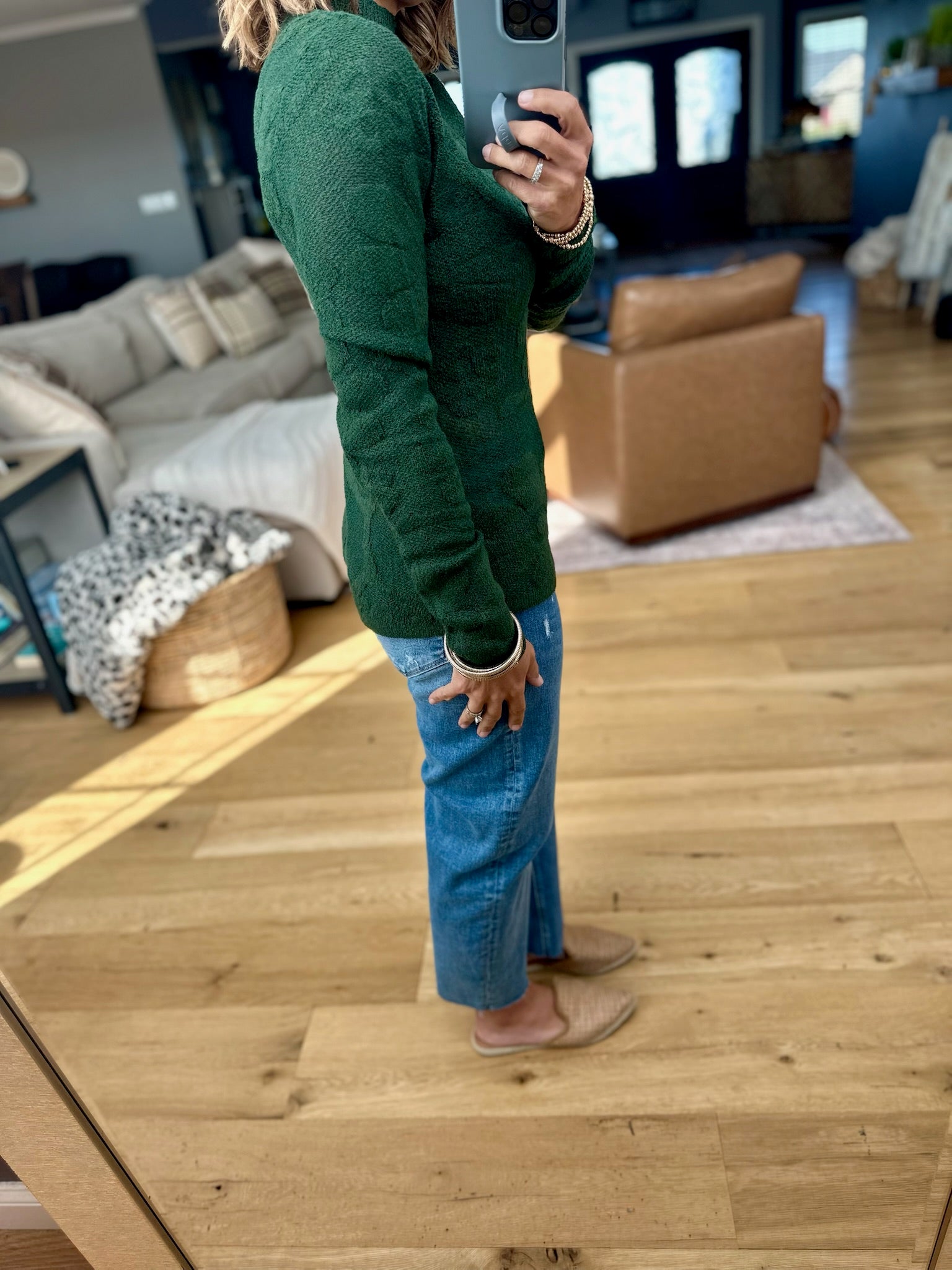 All The Time Floral Textured Mock Neck Knit Sweater Top-Sweaters-Anniewear-Anna Kaytes Boutique, Women's Fashion Boutique in Grinnell, Iowa