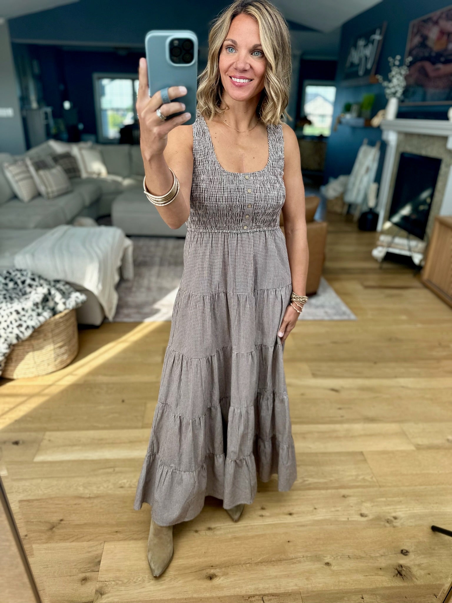 Call It Country Micro-Plaid Maxi Dress-Wishlist-Anna Kaytes Boutique, Women's Fashion Boutique in Grinnell, Iowa