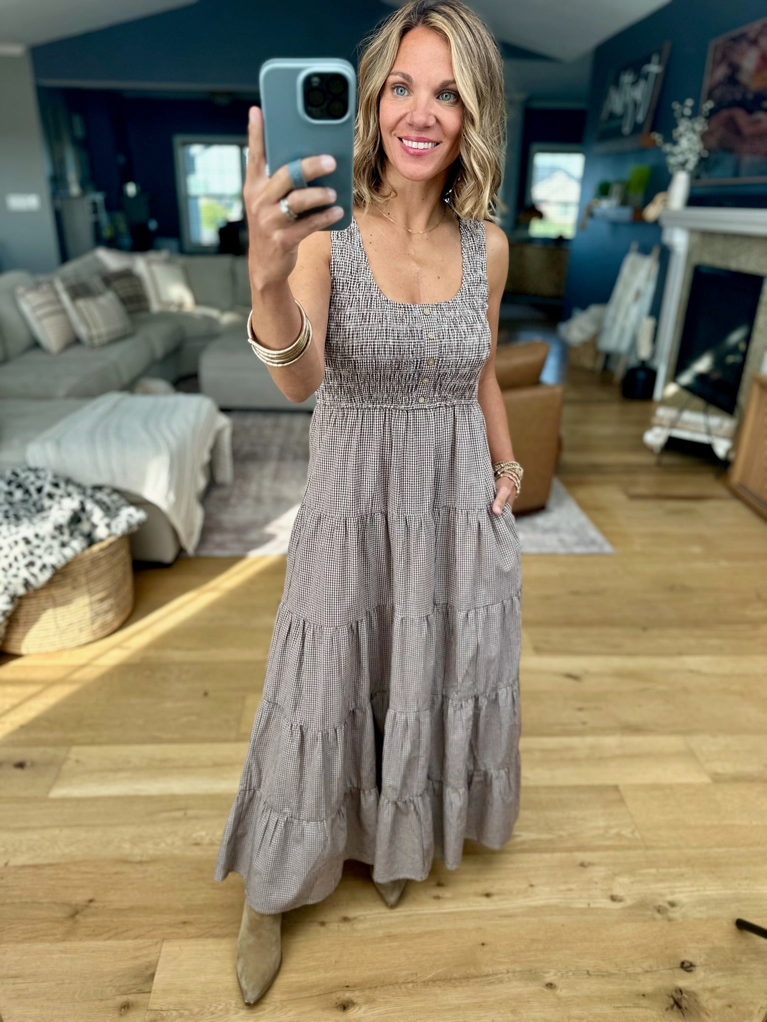 Call It Country Micro-Plaid Maxi Dress-Wishlist-Anna Kaytes Boutique, Women's Fashion Boutique in Grinnell, Iowa