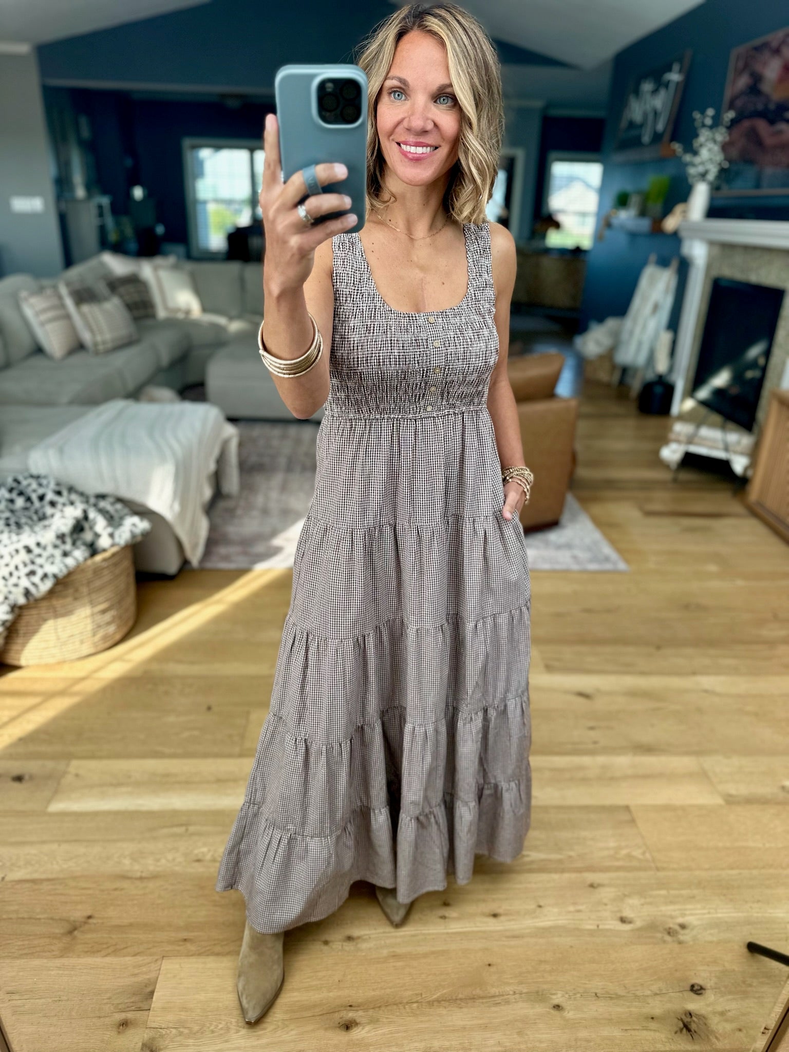 Call It Country Micro-Plaid Maxi Dress-Wishlist-Anna Kaytes Boutique, Women's Fashion Boutique in Grinnell, Iowa