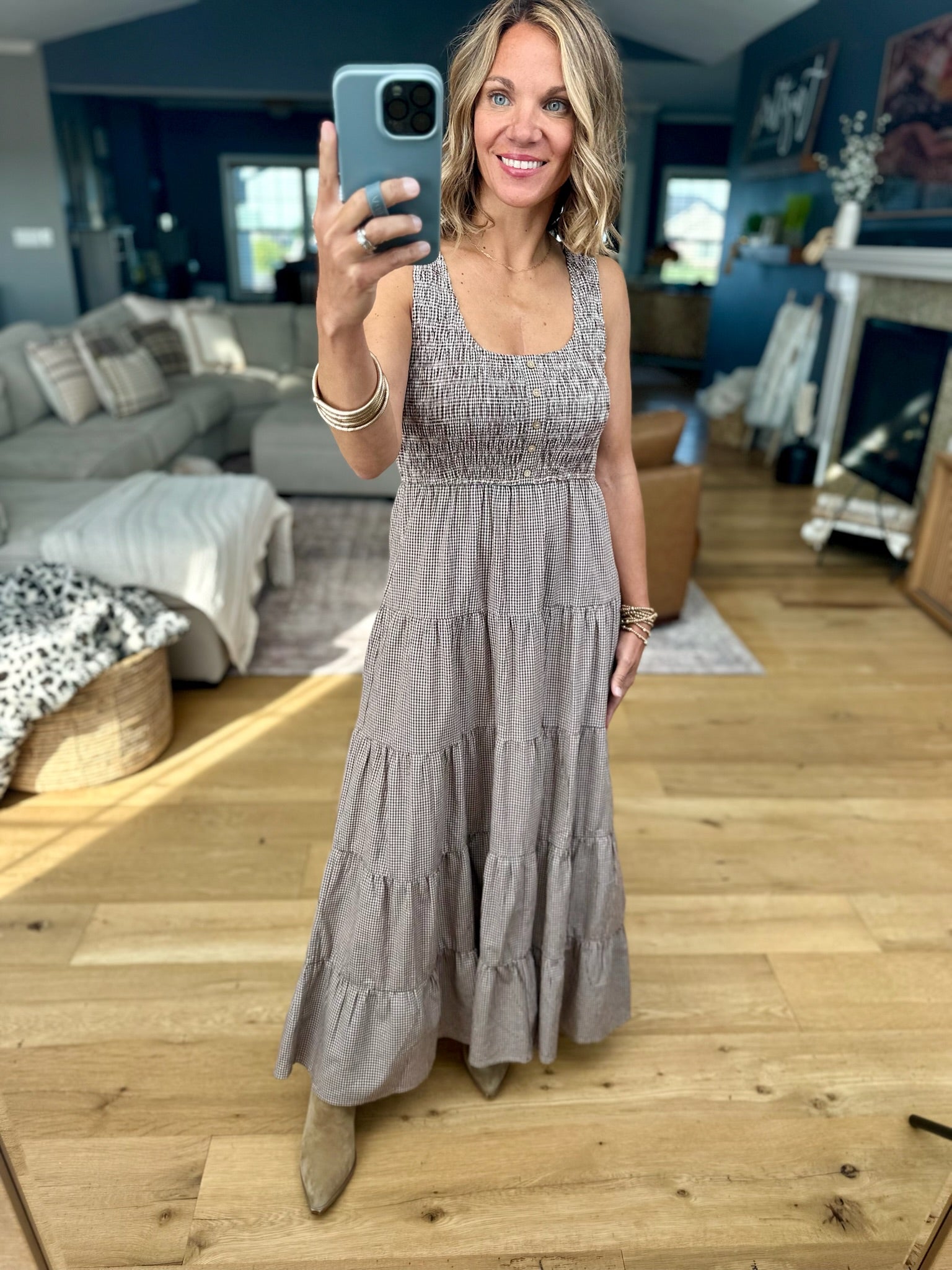 Call It Country Micro-Plaid Maxi Dress-Wishlist-Anna Kaytes Boutique, Women's Fashion Boutique in Grinnell, Iowa