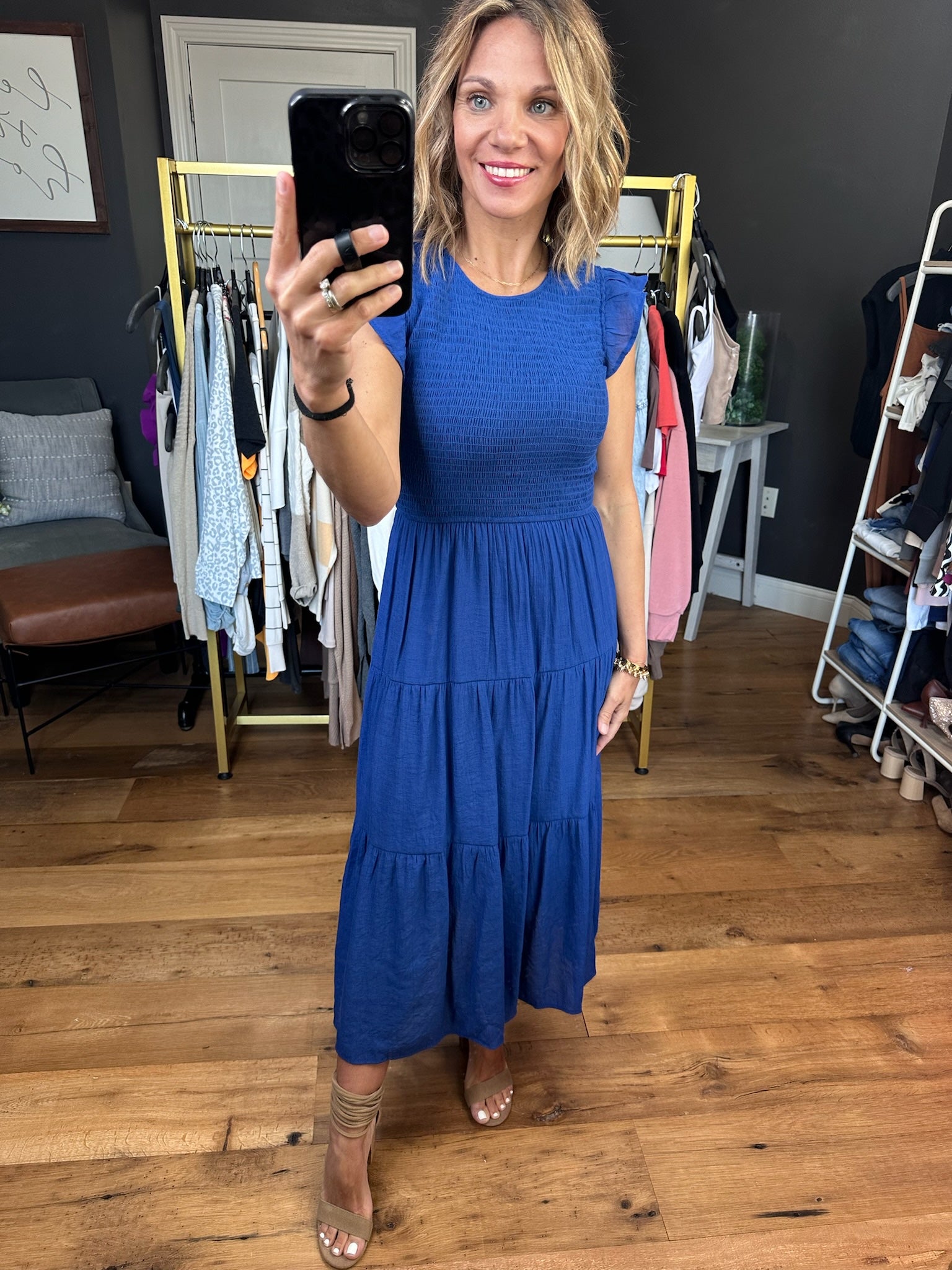 Spin Around Tiered Midi Dress With Smocked Detail - Multiple Options-Dresses-Blu Pepper CR2029-Anna Kaytes Boutique, Women's Fashion Boutique in Grinnell, Iowa