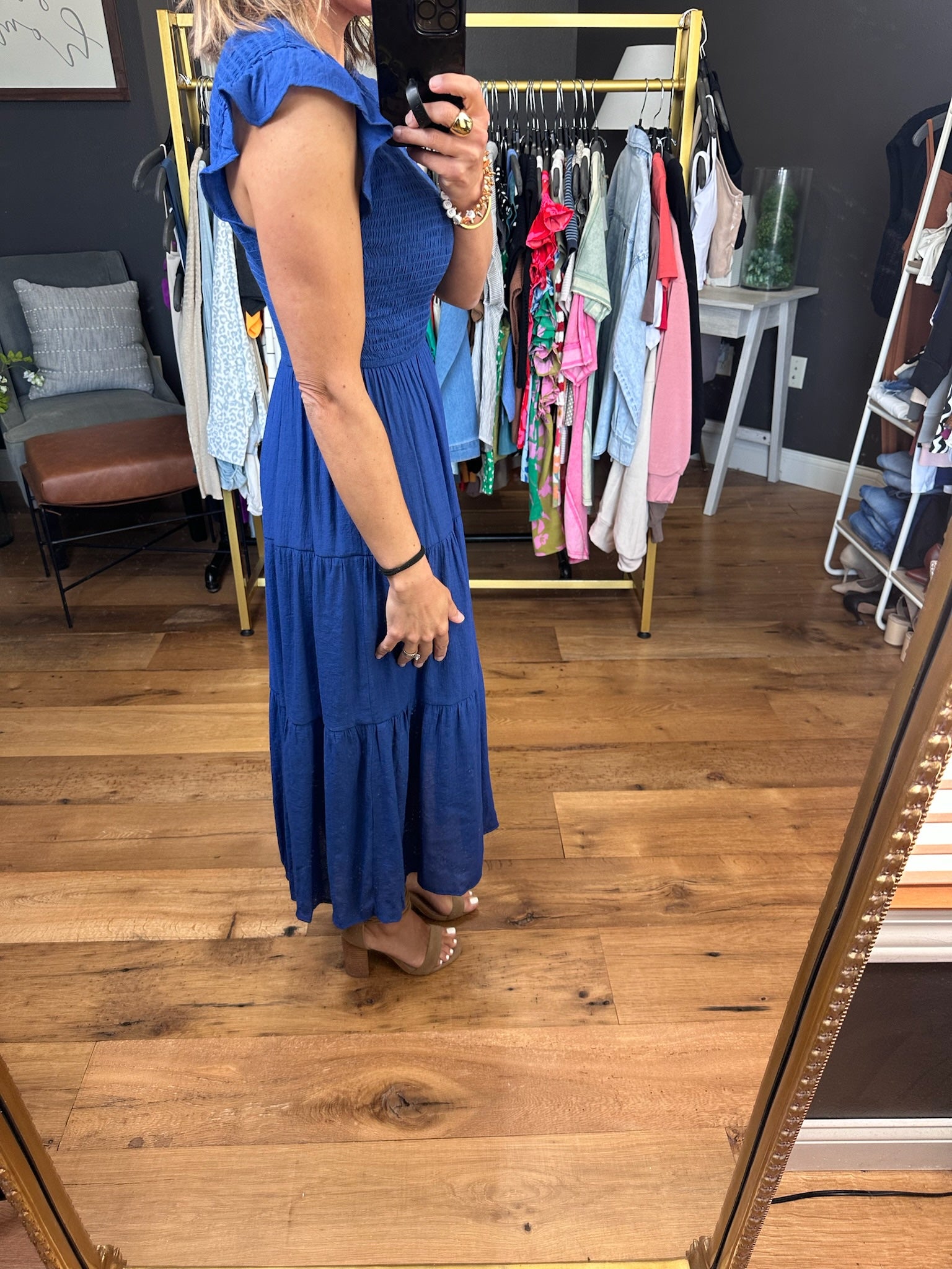 Spin Around Tiered Midi Dress With Smocked Detail - Multiple Options-Dresses-Blu Pepper CR2029-Anna Kaytes Boutique, Women's Fashion Boutique in Grinnell, Iowa