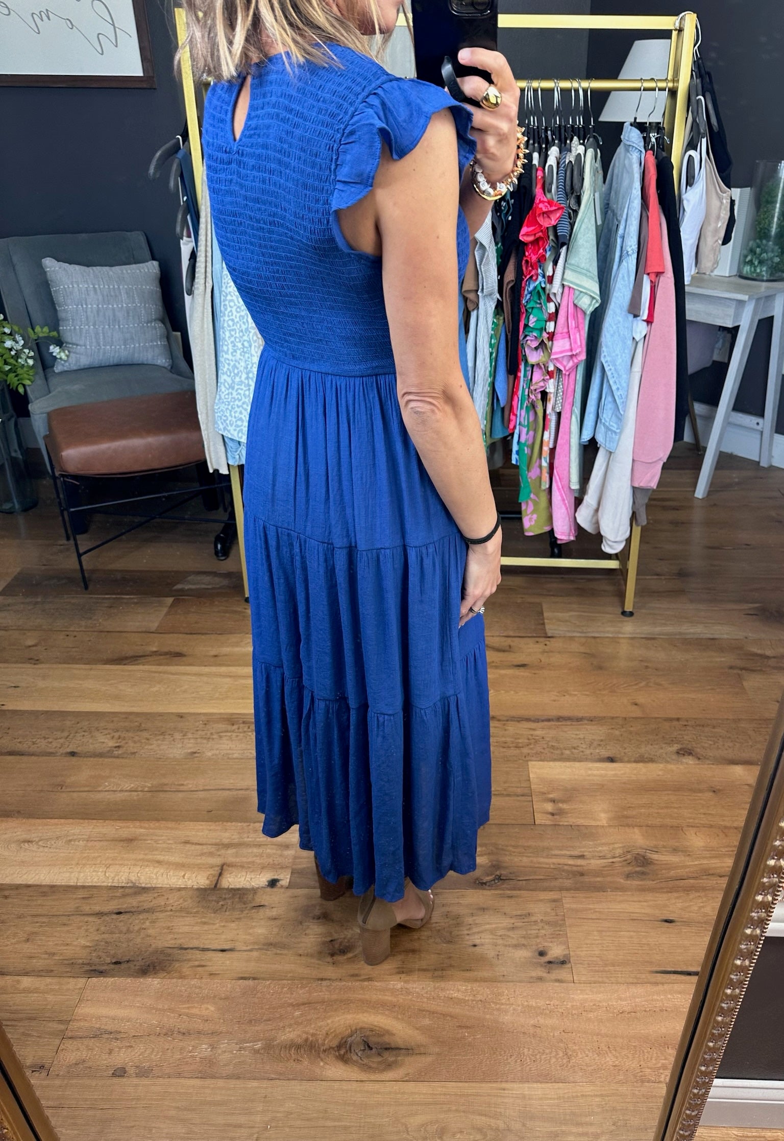 Spin Around Tiered Midi Dress With Smocked Detail - Multiple Options-Dresses-Blu Pepper CR2029-Anna Kaytes Boutique, Women's Fashion Boutique in Grinnell, Iowa