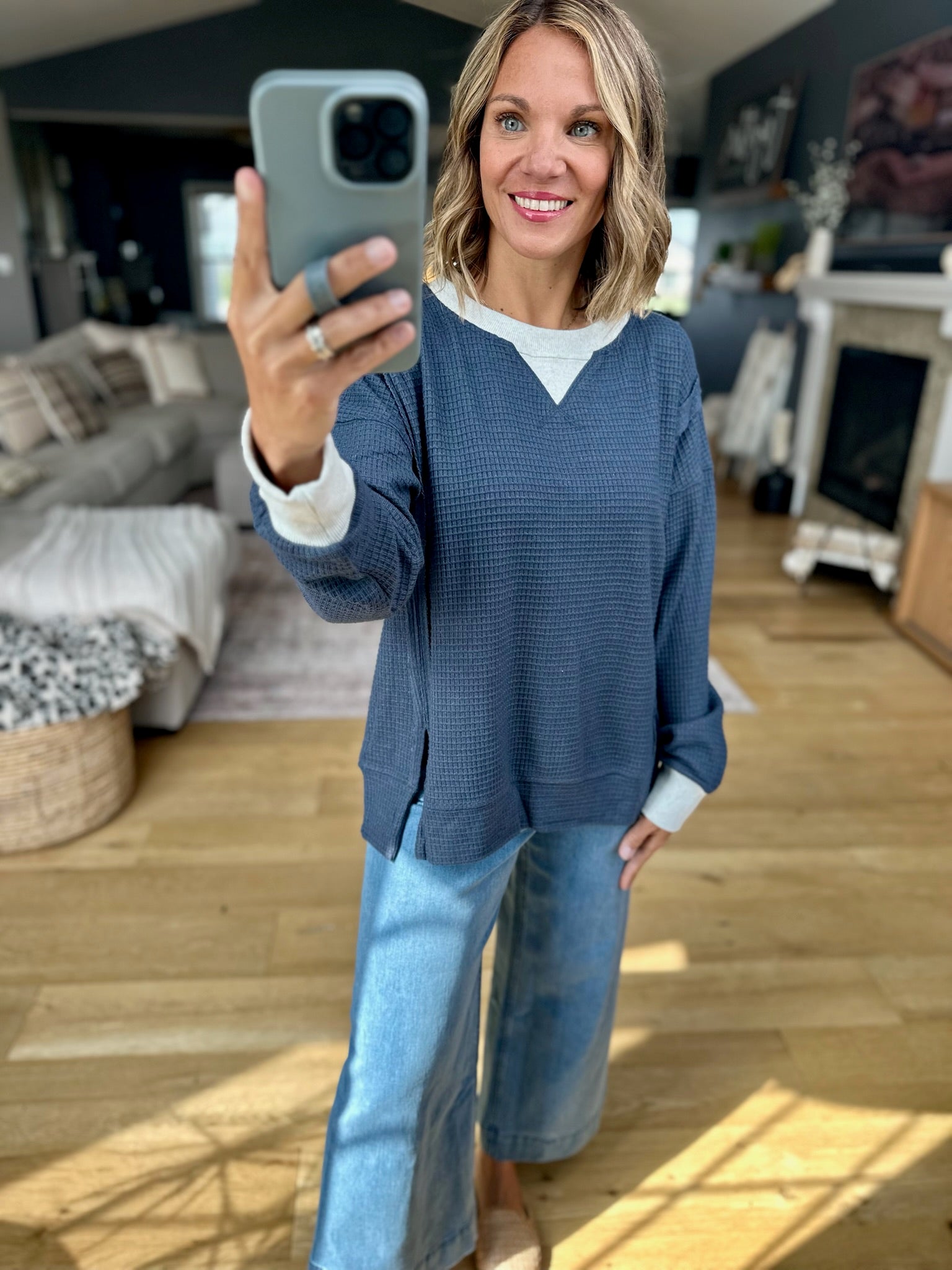 **Carry It All Two-Toned Waffle Crew-Hem & Thread-Anna Kaytes Boutique, Women's Fashion Boutique in Grinnell, Iowa