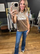 Too Perfect Metallic Muscle Tee - Taupe-Glam-Anna Kaytes Boutique, Women's Fashion Boutique in Grinnell, Iowa