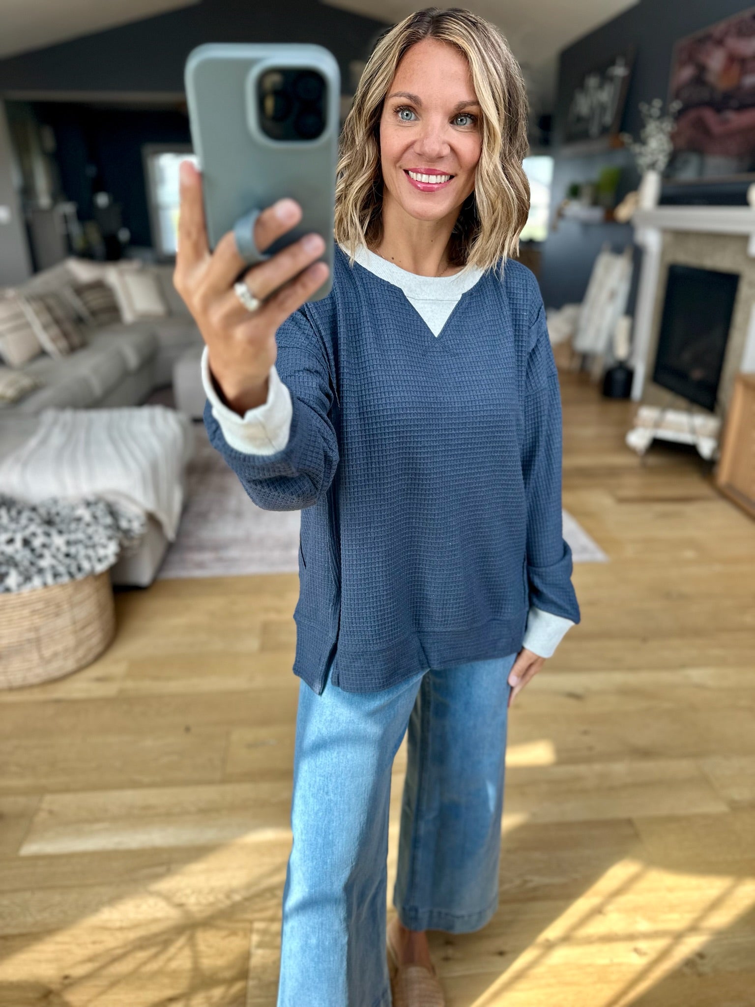 **Carry It All Two-Toned Waffle Crew-Hem & Thread-Anna Kaytes Boutique, Women's Fashion Boutique in Grinnell, Iowa