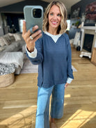 Carry It All Two-Toned Waffle Crew-Hem & Thread-Anna Kaytes Boutique, Women's Fashion Boutique in Grinnell, Iowa