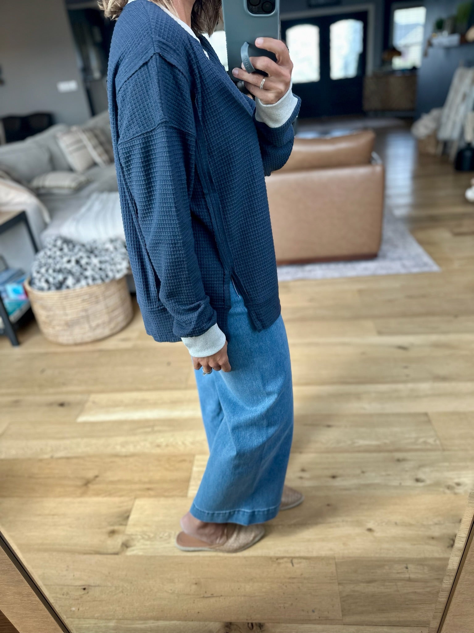 **Carry It All Two-Toned Waffle Crew-Hem & Thread-Anna Kaytes Boutique, Women's Fashion Boutique in Grinnell, Iowa