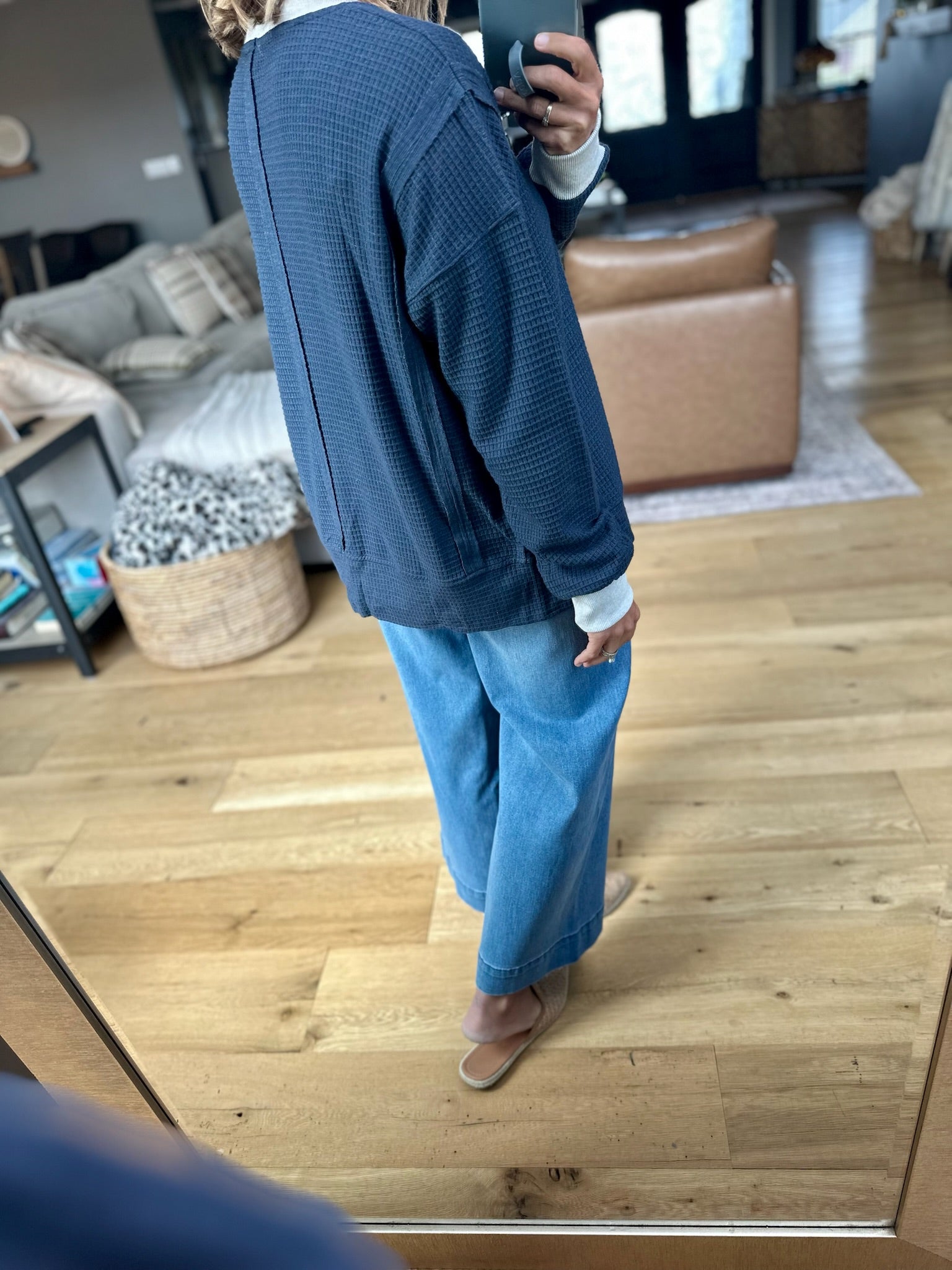 **Carry It All Two-Toned Waffle Crew-Hem & Thread-Anna Kaytes Boutique, Women's Fashion Boutique in Grinnell, Iowa