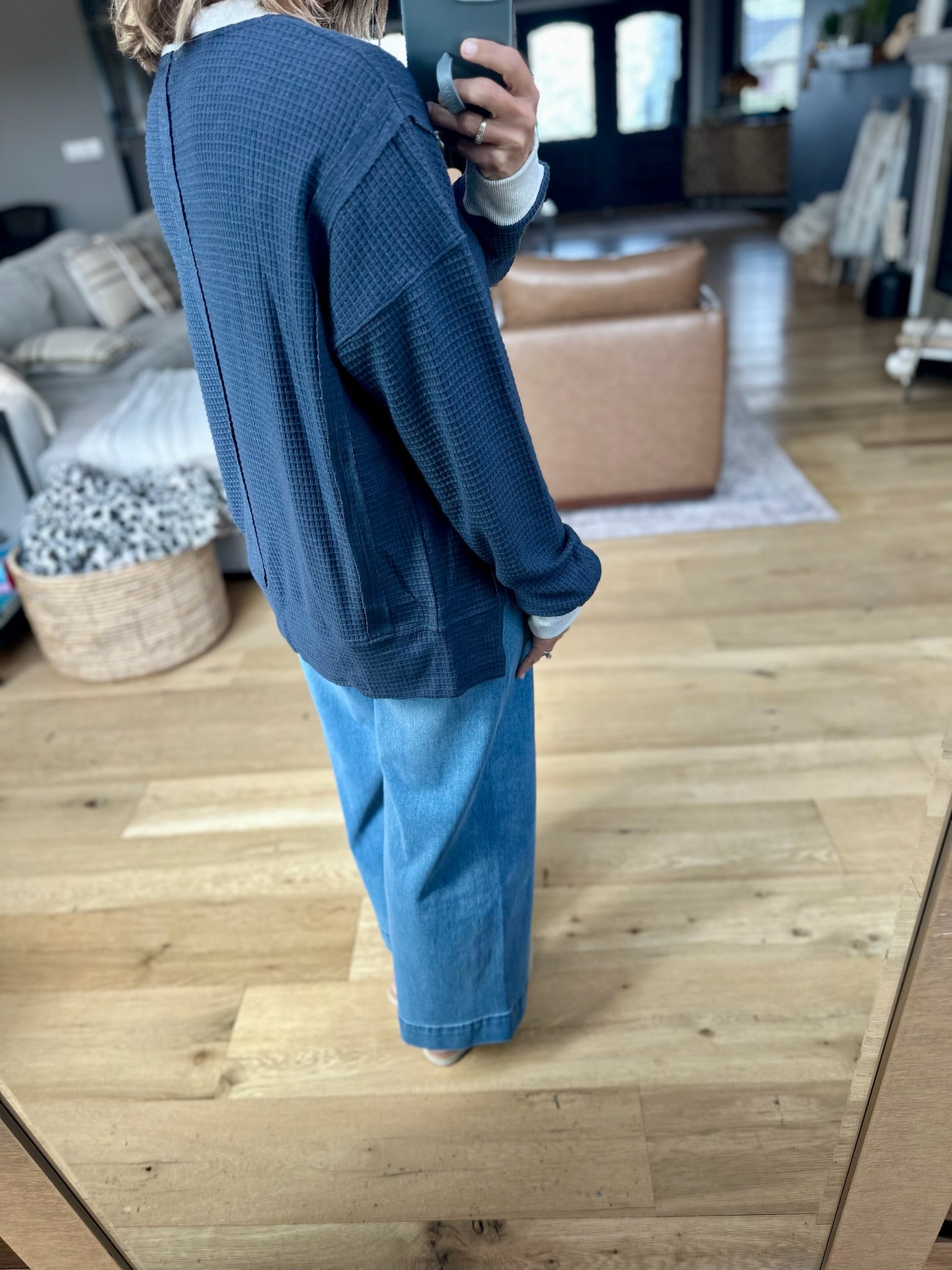 **Carry It All Two-Toned Waffle Crew-Hem & Thread-Anna Kaytes Boutique, Women's Fashion Boutique in Grinnell, Iowa