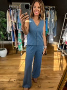 The Selena Button-Down Top + Pant Set-Sleeveless-Blu Pepper-Anna Kaytes Boutique, Women's Fashion Boutique in Grinnell, Iowa
