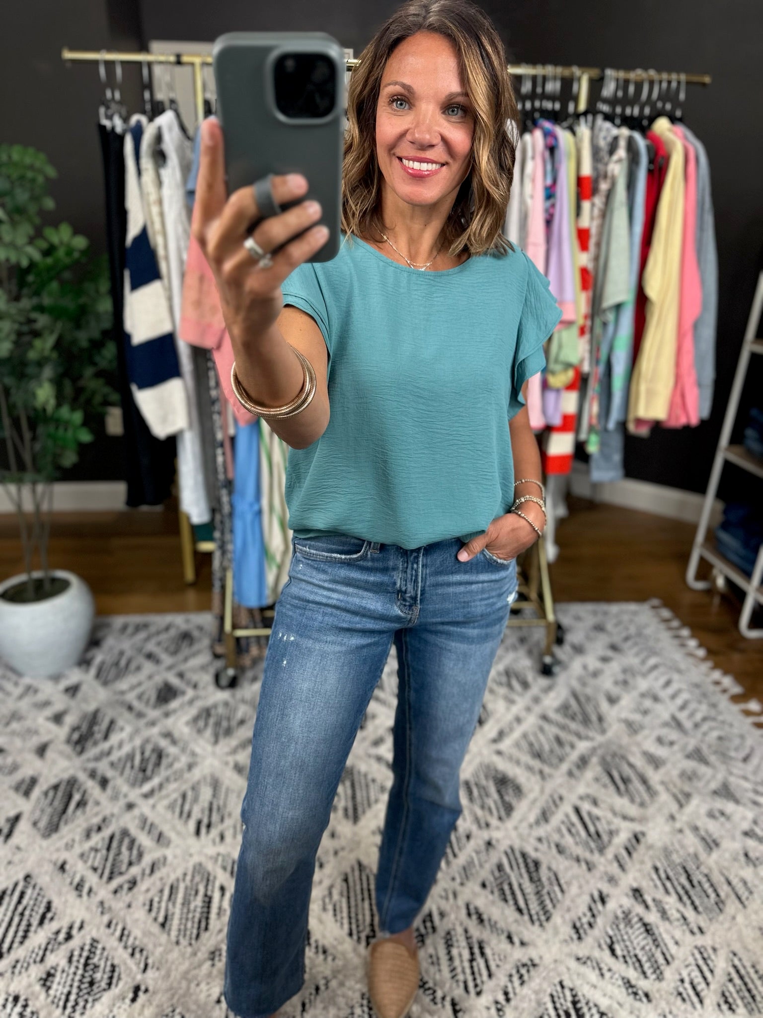 Halfway There Flutter Sleeve Top-Short Sleeves-Les Amis-Anna Kaytes Boutique, Women's Fashion Boutique in Grinnell, Iowa