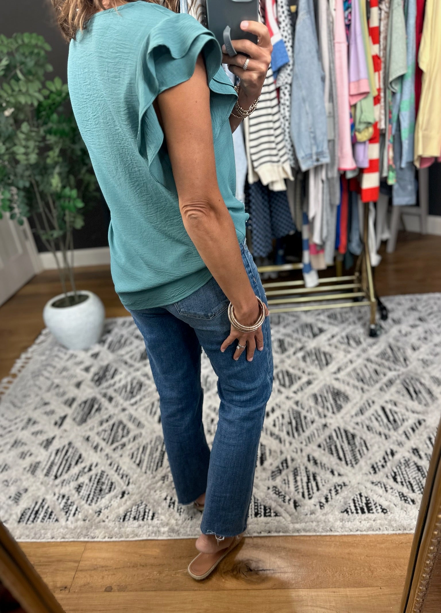 Halfway There Flutter Sleeve Top-Short Sleeves-Les Amis-Anna Kaytes Boutique, Women's Fashion Boutique in Grinnell, Iowa