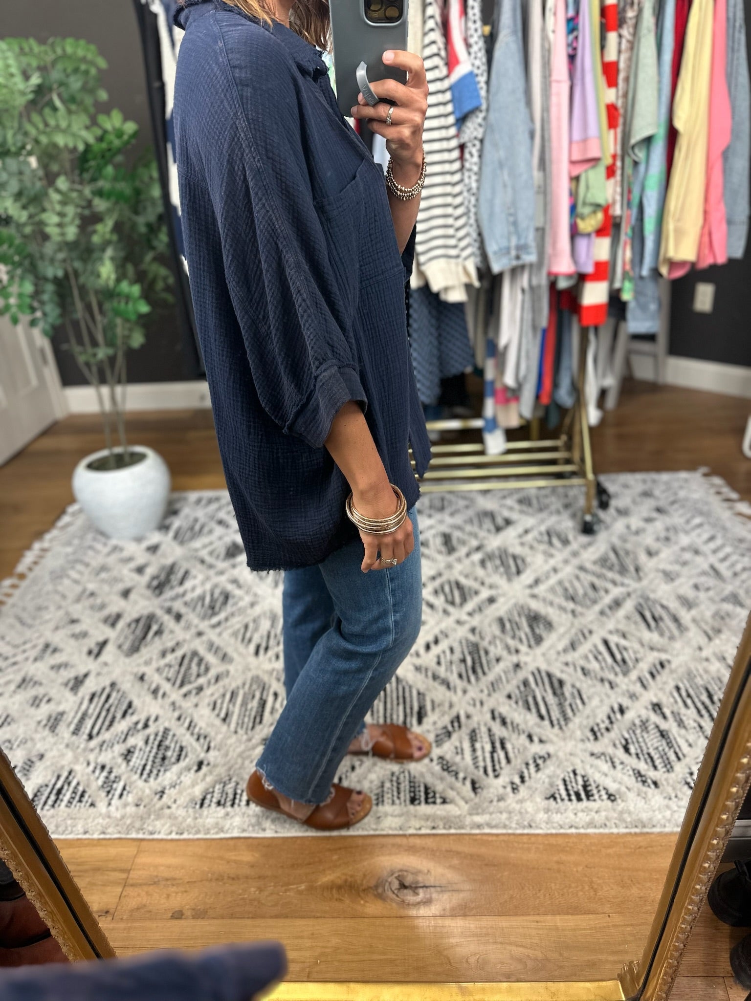 Never Worried Cotton Gauze Button-Down Top-Short Sleeves-ee:some-Anna Kaytes Boutique, Women's Fashion Boutique in Grinnell, Iowa