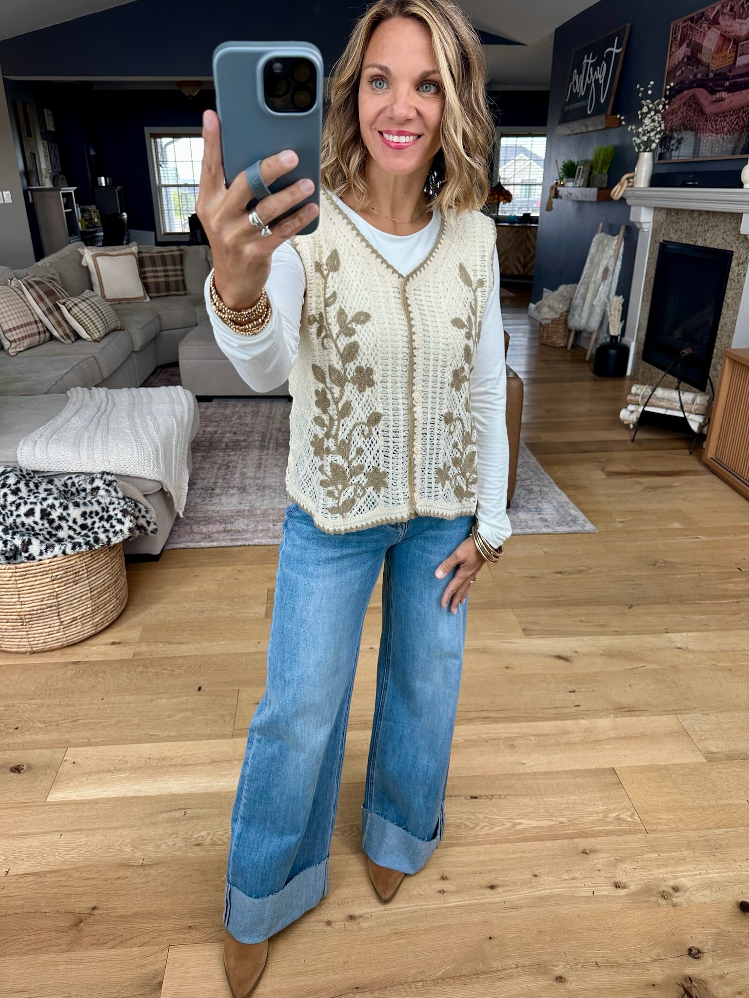 Hearth Glow Crochet Knit Vest-Anniewear-Anna Kaytes Boutique, Women's Fashion Boutique in Grinnell, Iowa